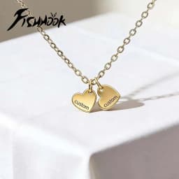 Engrave Name Personalized Couple Heart Necklace for Women Men Custom Family Mother Gift Stainless Steel Gold Color Chain Jewelry