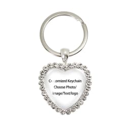 Personalized Custom Crystal Peach Heart Keychain Cabochon Pendant Key Ring Baby/Mom/Dad /Couple/Family Gathering Souvenir Gift