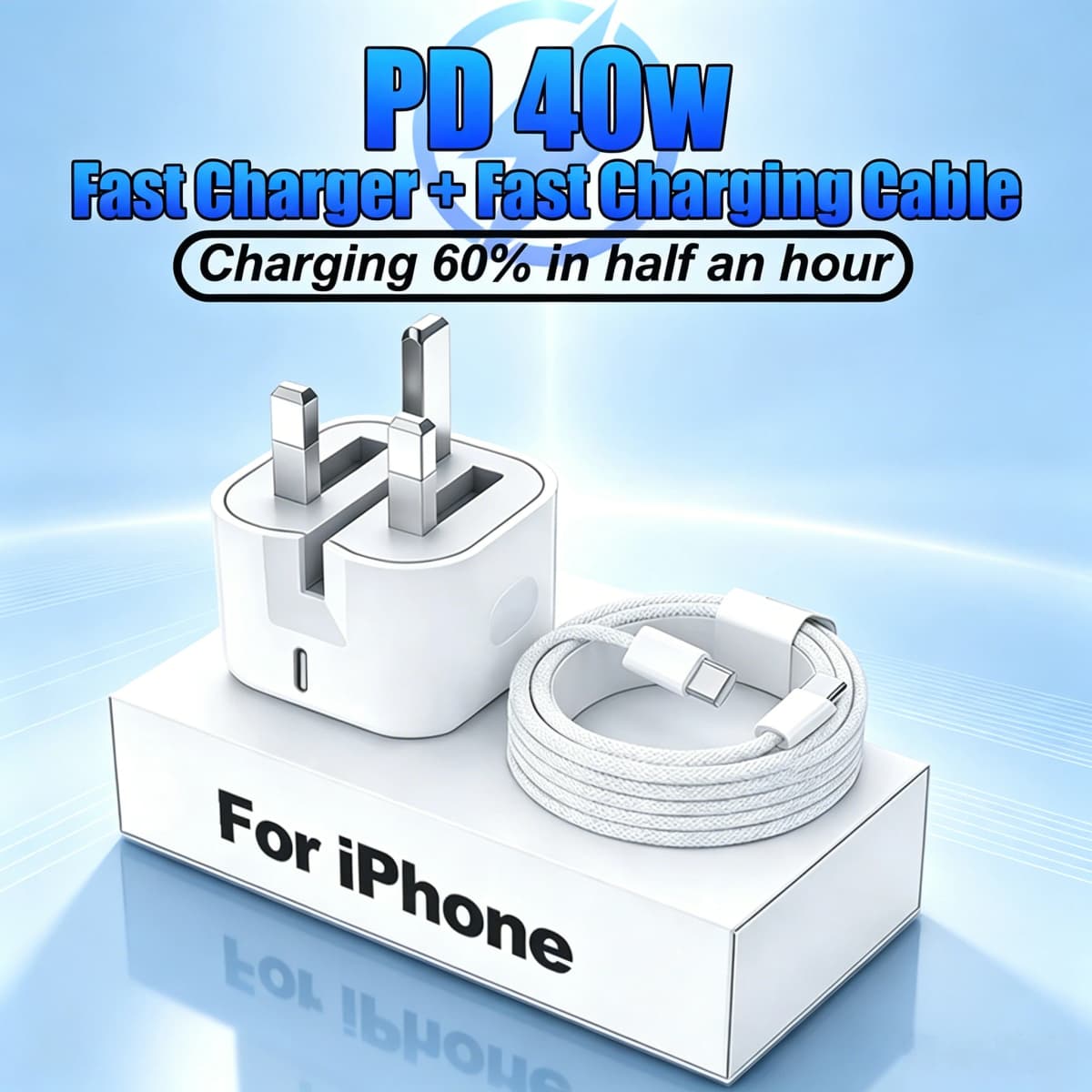 PD 40W For Apple Fast Charger For iPhone 17 Air 16 15 14 13 12 11 Pro Max Type C Quick Charging Data Cable UK EU Plug Adapter