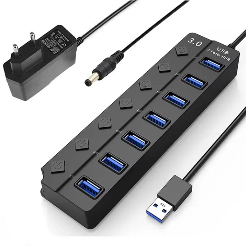 USB HUB 3.0 USB 2.0 Hub Multi USB Splitter Hub Use Power Adapter 4/7 Port Multiple Expander USB 3.0 Hub with Switch 30CM Cable