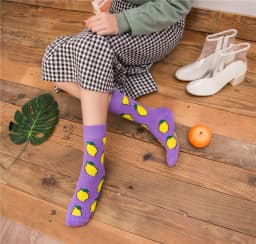Women Socks Funny Cute Cartoon Fruits Banana Lemon Pineapple Avocado Food Happy Japanese Harajuku Skateboard Socks