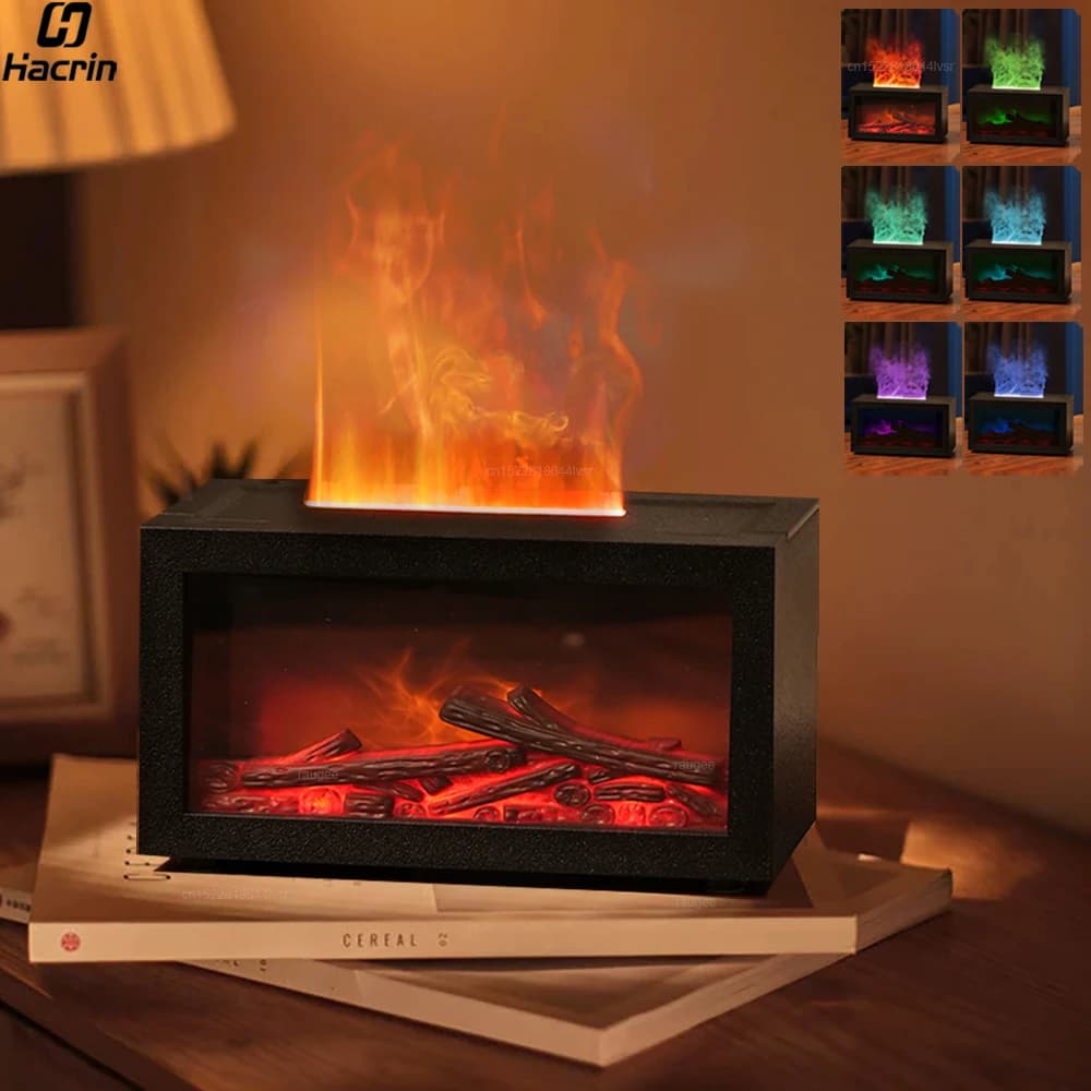 Fireplace Humidifier Aroma Flame Humidifier Fragrance Diffuser Aromatherapy Essential Oil Diffuser Fire Humidifier for Home Room
