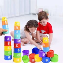 Stacking Game Cup Children Board Game Hand Speed Competition Fold Cup with Numbers Letters Shapes Early Education Puzzle Toy