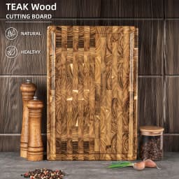High-End Extra Large Thick Heavy Duty Teak End Grain Cutting Boards for Kitchen, Large Wood Chopping Board with Hidden Handles