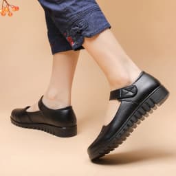 New Black Flat Spring Shoes Comfortable Elderly Woman Mary Jane Flats Lady 1980s Retro Student Uniform Office Shoes Big Size 42