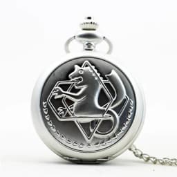 Antique Silver Fullmetal Alchemist Necklace Pendant Quartz Pocket Watch With Chain Gift