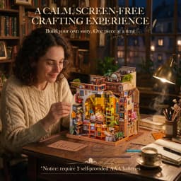 Rolife Wooden Dollhouse 3D Puzzle Pagestory Bookstore DIY Miniature House Craft Kit Kit with LED Light for Bookshelf Decor Brain Teasers Jigsaw Toys Holiday Gift for Book Lovers