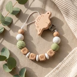 Personalized Pacifier Clip Custom Name Silicone Wooden Beads Baby Teether Chain Soother Holder BPA Free Newborn Baby Shower Gift