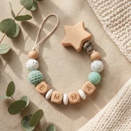 Personalized Pacifier Clip Custom Name Silicone Wooden Beads Baby Teether Chain Soother Holder BPA Free Newborn Baby Shower Gift