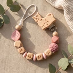 Personalized Pacifier Clip Custom Name Silicone Wooden Beads Baby Teether Chain Soother Holder BPA Free Newborn Baby Shower Gift