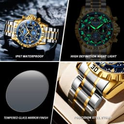 BINBOND Orginal Brand Quartz Watches For Men Luxury Luminous Stainless Steel Chronograph Men's Watch Hombre Elegante Reloj