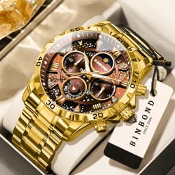 BINBOND Orginal Brand Quartz Watches For Men Luxury Luminous Stainless Steel Chronograph Men's Watch Hombre Elegante Reloj