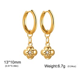 Skyrim Heart Star Shell Flower Clear Zircon Drop Earring Stainless Steel Gold Color Minimalist Hoop Earrings Women Jewelry Gift