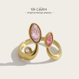 YACHAN New In Zircon Crystal Leaf Stainless Steel Rings for Women Chic Exquisite 18K Gold Plated Waterproof Jewelry