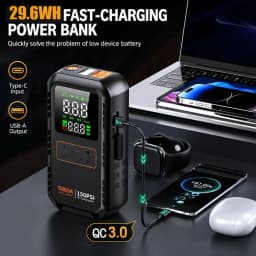 PAIVIROKU 4-IN-1 Car Jump Starter with Air Compressor 5000APeak Auto Battery Booster 150PSI Air Pump Power Bank Tire Inflator
