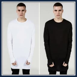 Quality Hip Hop T Shirt Full Mens Long Sleeve T-Shirt with Thumb Hole Cuffs Tees Shirts Curve Hem Men Street Wear Tops Plus Size