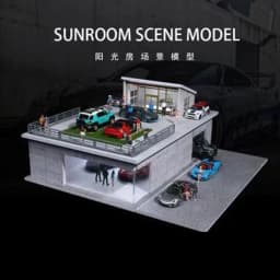 1/64 Scale Car Parking Lot Realistic Miniatures Garage Diorama Scenery Models Car Repair Shop Scene Display Car Garage Model Set