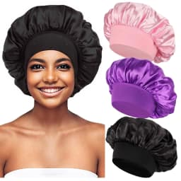 Satin Bonnets Night Sleeping Cap Large Elastic Wide Soft Band Colorful Silk Hat for Curly Hair Care Beauty Makeup for Women