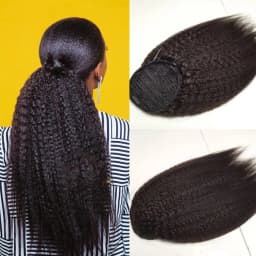 Kinky Straight Wrap Drawstring Kinky Straight Human Hair Ponytail for Balck Women Yaki Straight Remy Human Hair Ponytail #1B