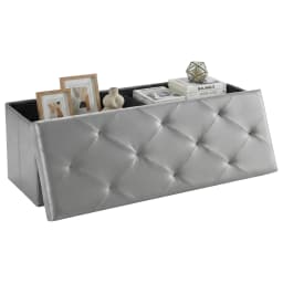 MCQ 43 Inch Faux Leather Foldable Ottoman Foot Rest Stool with Storage Folding End of Bed Storage Bench Storage Load 660 lbs for Living Room Bedroom Entryway
