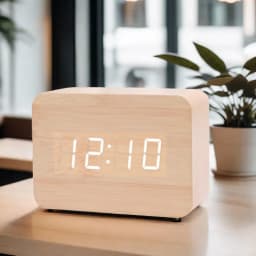 LED Desktop Clock Alarm Decoration Wooden Alarm Watch Table Voice Control Digital Wood Powered Electronic Desktop Clocks