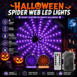 Halloween Spider Web Hanging Ornament LED String Lights 70LED 8 Modes Battery For Ghost Festival Home Party Wall Decoration