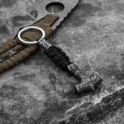 Retro Vikings Thors Hammer Survival Rope Keychain Men Stainless Steel Leather Keyring Handmade Amulet Norse Runes Anchor Jewelry