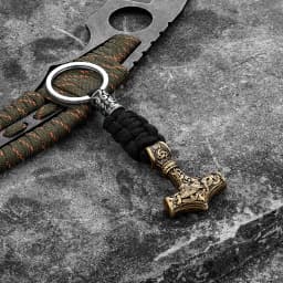 Retro Vikings Thors Hammer Survival Rope Keychain Men Stainless Steel Leather Keyring Handmade Amulet Norse Runes Anchor Jewelry