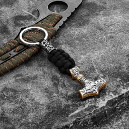 Retro Vikings Thors Hammer Survival Rope Keychain Men Stainless Steel Leather Keyring Handmade Amulet Norse Runes Anchor Jewelry