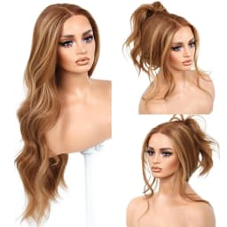200% Balayage Blonde Highlight 13x6 Lace Front Wig Body Wave Wig Synthetic HD Ombre Honey Blonde Mixed Color Lace Frontal Wig