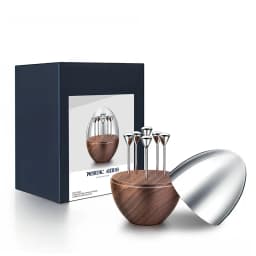 Walnut Toothpick Holder with Stainless Steel Cover, 6Pcs Fruit Picks, Cocktail Picks, Toothpick Box for Home Decor, Party, Bar