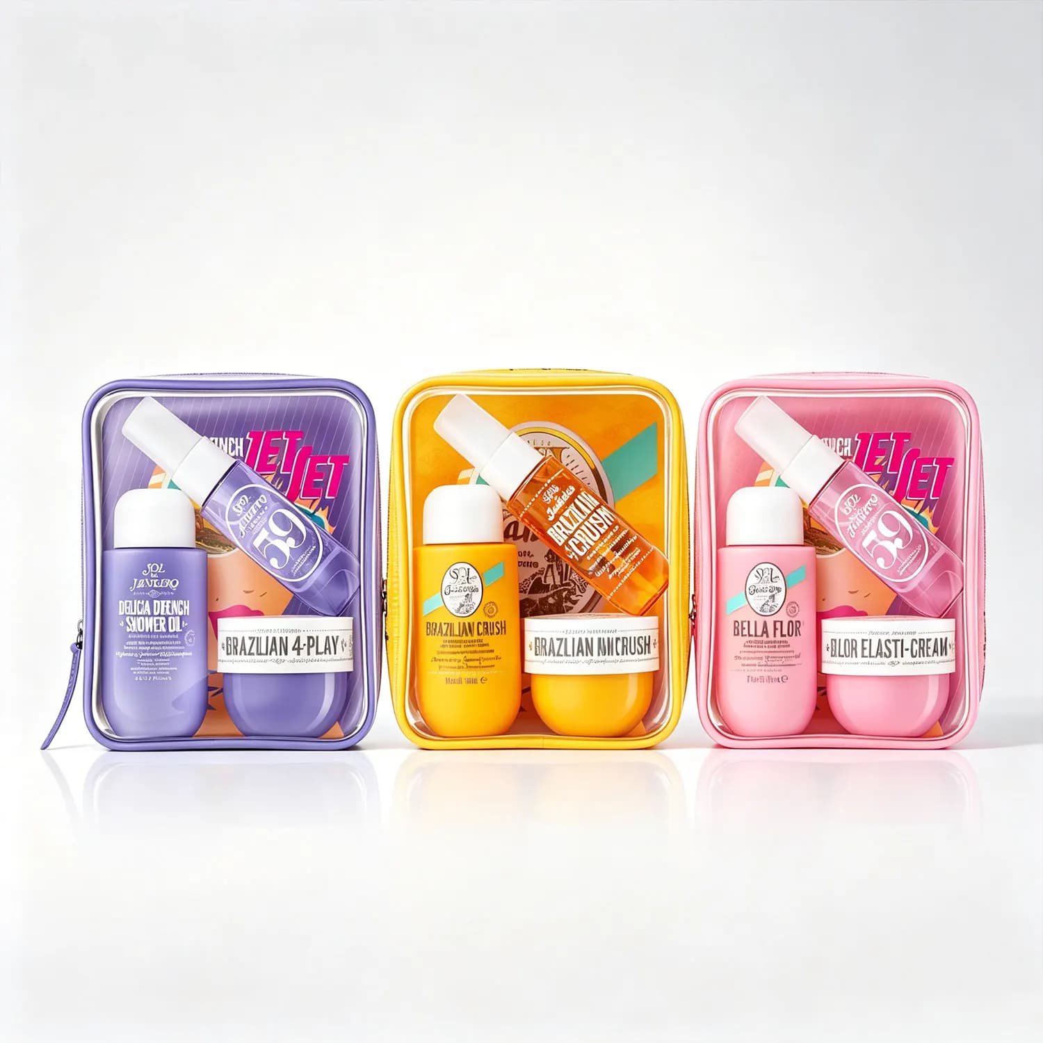 Sol de Janeiro Jet Set Travel Shower Kit, Mini Travel Size Body Wash & Skincare Travel Set, Portable Vacation Gift Kit For Women