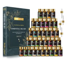 MAYJAM 35 Bottles Essential Oils Kit Gift Box ,Lavender Jasmine Vanilla Lemon Eucalyptus Sandalwood Frankincense SweetOrange Ylang Rose Bergamot Tea Tree Lemongrass Patchouli Rosemary Geranium Citronella Aromatherapy Oil for Humidifier Diffuser DIY Candle