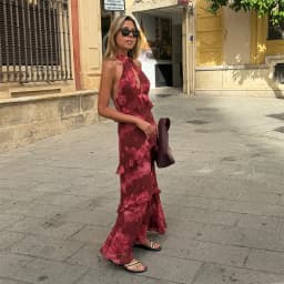 Floral Print Halter Neck Top Maxi Skirt Set Sleeveless Ruffle Hem 2026 Summer Beach Women Co-ord Chic Boho Lady Vacation Outfit