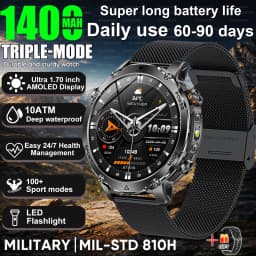 2026New 1400mAh Military Smart Watch Men 10ATM Swim 1.7“ Large Screen GPS Motion Track Bluetooth Call Heart Rate For Android IOS