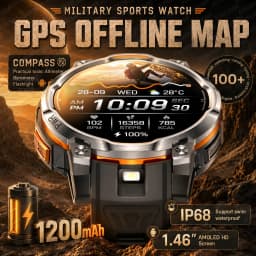 New Upgrade GPS Offline Map Position Smart Watch 1200mAh Battery IPX8 Swim Heart Rate 1.46”AMOLED Screen Men Women Fitness Watch
