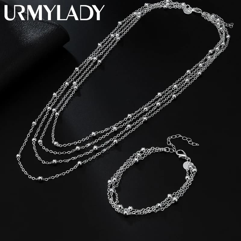 925 Sterling silver Tassel beads Bracelets necklaces for women fashion party wedding accessories jewelry sets gifts