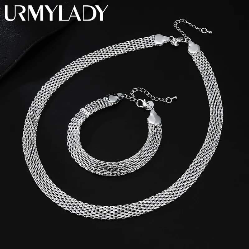 Hot 925 Sterling Silver Creativity Net chain Bracelets necklaces for women fashion designer party wedding jewelry sets gift