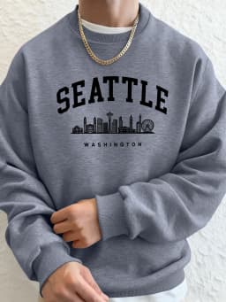 Seattle Washington Letter Creative Printed Fashion Sportswear Man Pocket Warm Top Fleece All-Match Clothes Comfy Soft Sweatshirt