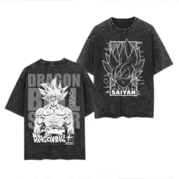 Anime Dragon Ball Cosplay Washed T-Shirt Cotton Short Sleeve Loose Large Casual Sports Fitness T-Shirt Men's Harajuku Clothing
