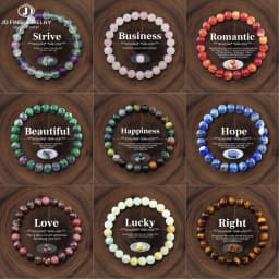 JD Natural Stone Jasper Quartz Beaded Wealth Lucky Bracelets for Women Men Classic Simple Stretch Bangles Yoga Healing Gifts