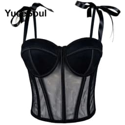 Black Crop Tops 2025 New Y2K Gothic Wedding Party Club High Street Casual Sexy Tank Top Pearl Sequins Corset Top Women Clothing