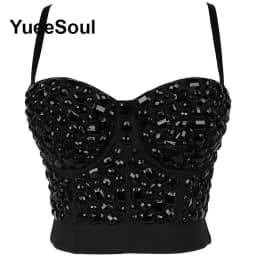 Black Crop Tops 2025 New Y2K Gothic Wedding Party Club High Street Casual Sexy Tank Top Pearl Sequins Corset Top Women Clothing