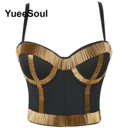 Black Crop Tops 2025 New Y2K Gothic Wedding Party Club High Street Casual Sexy Tank Top Pearl Sequins Corset Top Women Clothing
