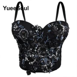 Black Crop Tops 2025 New Y2K Gothic Wedding Party Club High Street Casual Sexy Tank Top Pearl Sequins Corset Top Women Clothing