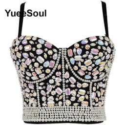 Black Crop Tops 2025 New Y2K Gothic Wedding Party Club High Street Casual Sexy Tank Top Pearl Sequins Corset Top Women Clothing