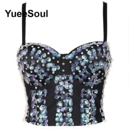 Black Crop Tops 2025 New Y2K Gothic Wedding Party Club High Street Casual Sexy Tank Top Pearl Sequins Corset Top Women Clothing