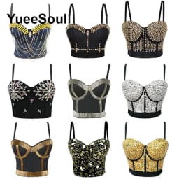 Black Crop Tops 2025 New Y2K Gothic Wedding Party Club High Street Casual Sexy Tank Top Pearl Sequins Corset Top Women Clothing