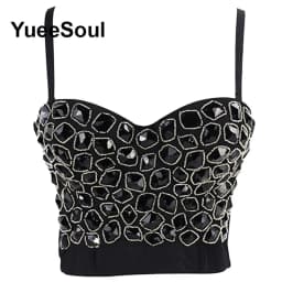 Black Crop Tops 2025 New Y2K Gothic Wedding Party Club High Street Casual Sexy Tank Top Pearl Sequins Corset Top Women Clothing