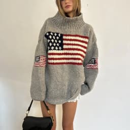 European and American Autumn and Winter Design Sense Flag Print Knit Sweater Casual Loose Round Neck Pullover Sweater